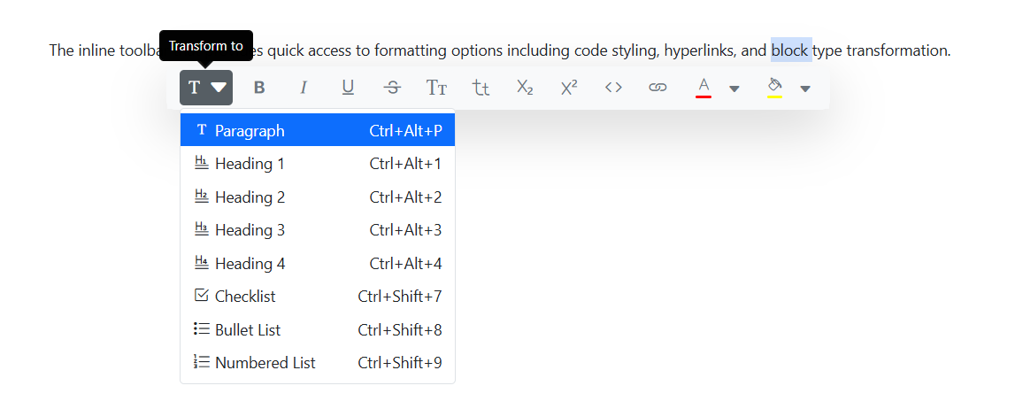 ASP.NET Core Block Editor toolbar Options
