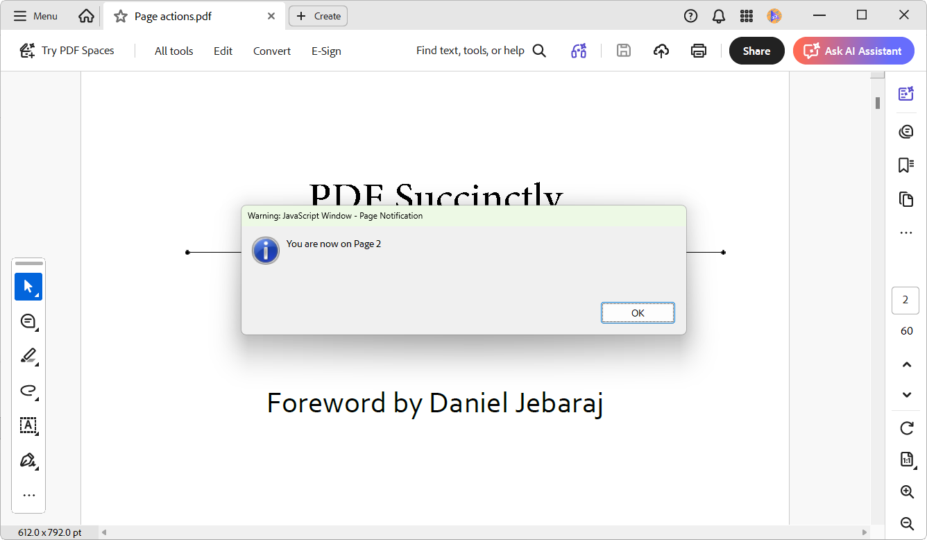 PDF page action support