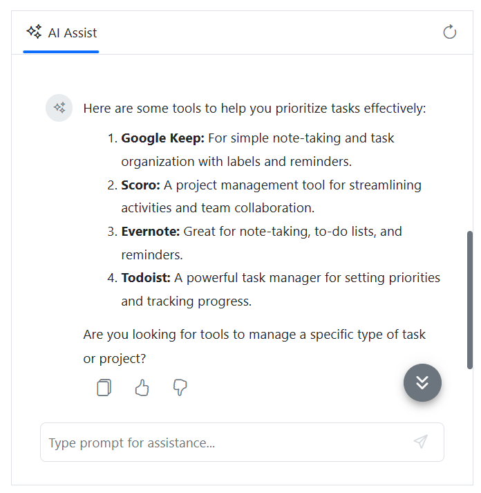 React AI AssistView scroll button