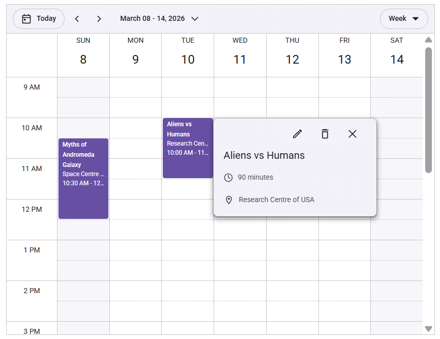React Scheduler with quick pop-up