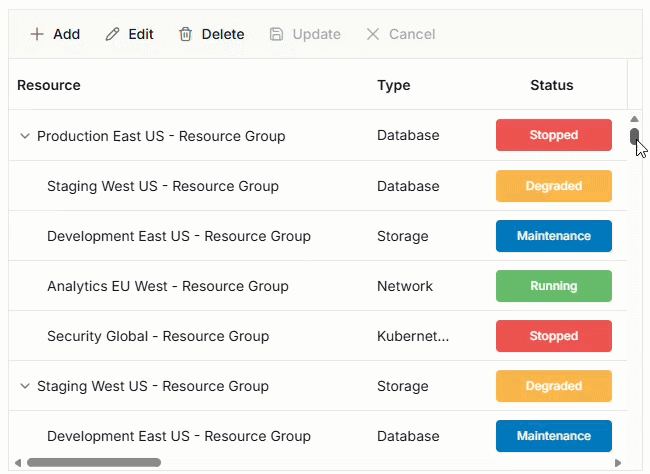 Vue Tree Grid virtual scrolling